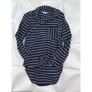 Beach Lunch Lounge Sz S Tie Knot Font Shirt Button Up Navy Striped Blouse Womens